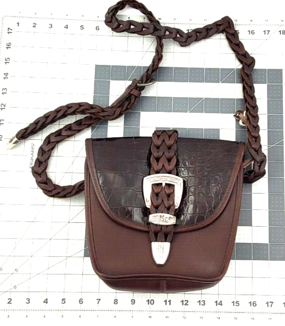 Brighton Daniele 3405 Brown Leather Braided Strap/Buckle Crossbody Bag Retired